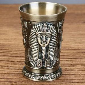 Egyptian pharaoh style metal shot glasses in set of 2